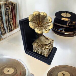 New Gold / Black Record Player Phonograph Music Band Artist Bookend Room Decor